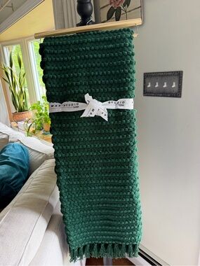 Max Studio Green Textured Pom-Pom Throw